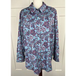 Foxcroft Appleseed's Wrinkle Free Paisley Button Shirt 22W Cotton Long Sleeve